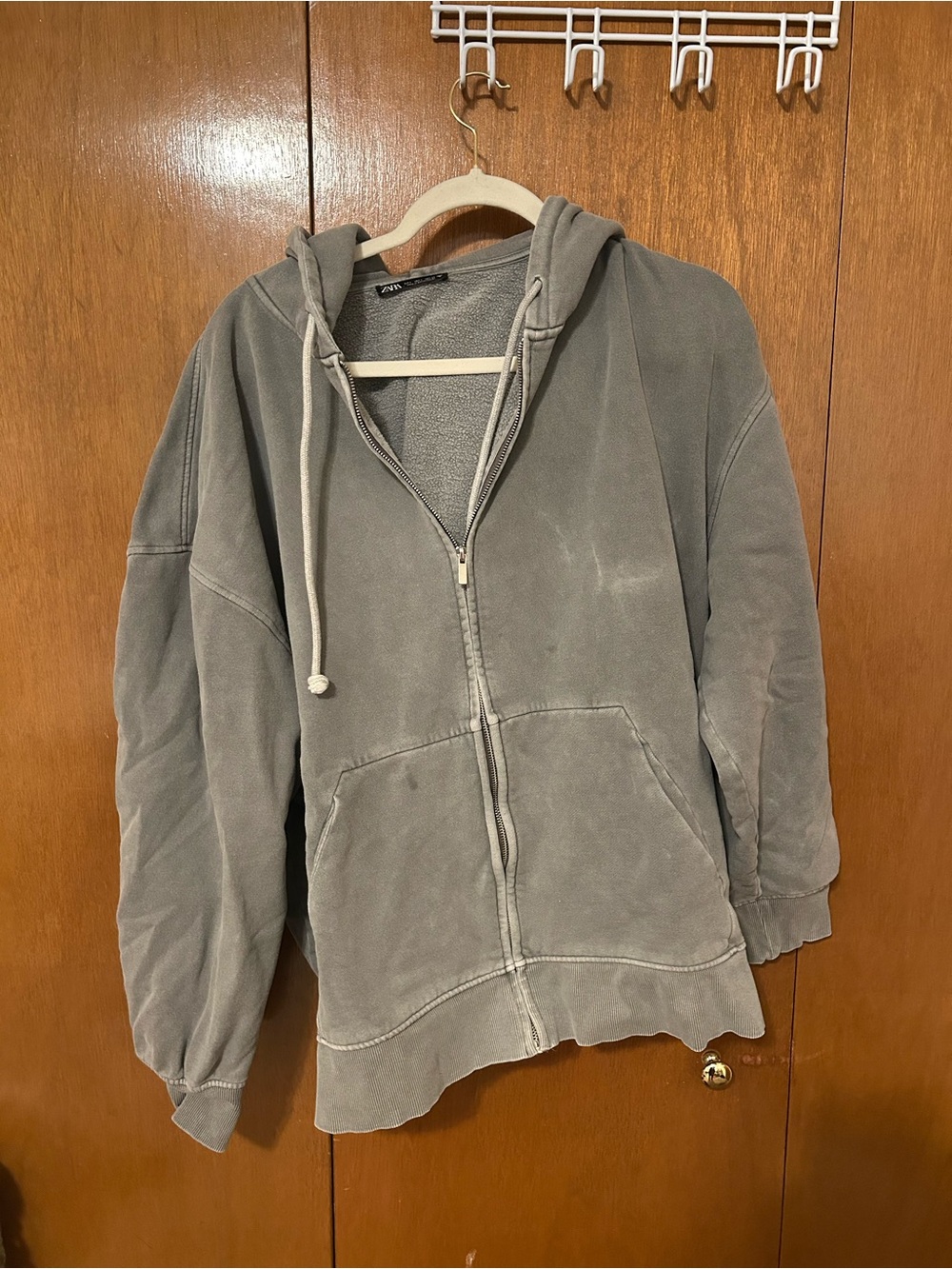 Zara Light Gray Fleece Zip Hoodie